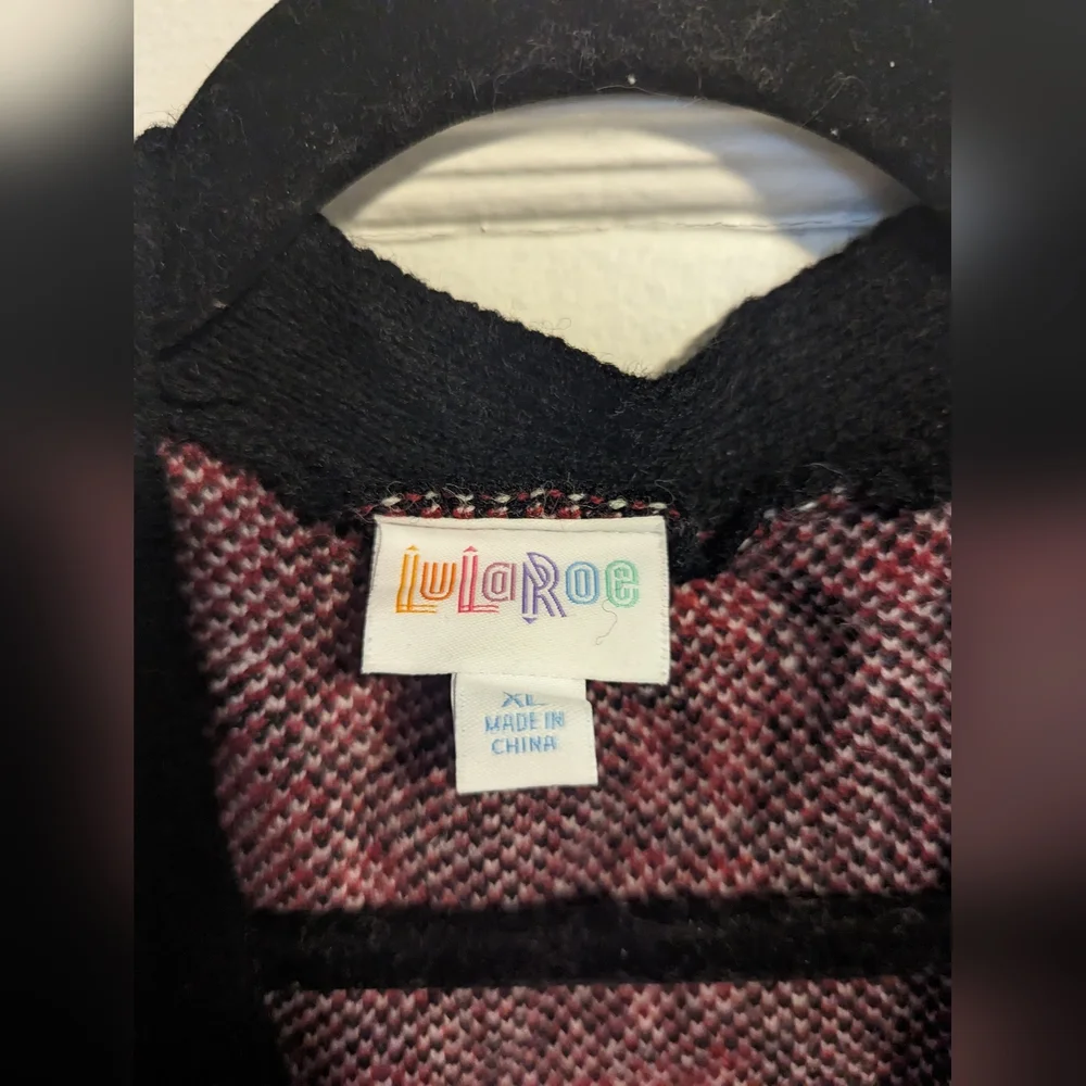 Peyton Open Front Cardigan Burgundy and Black | LuLaRoe - Picture 7 of 8